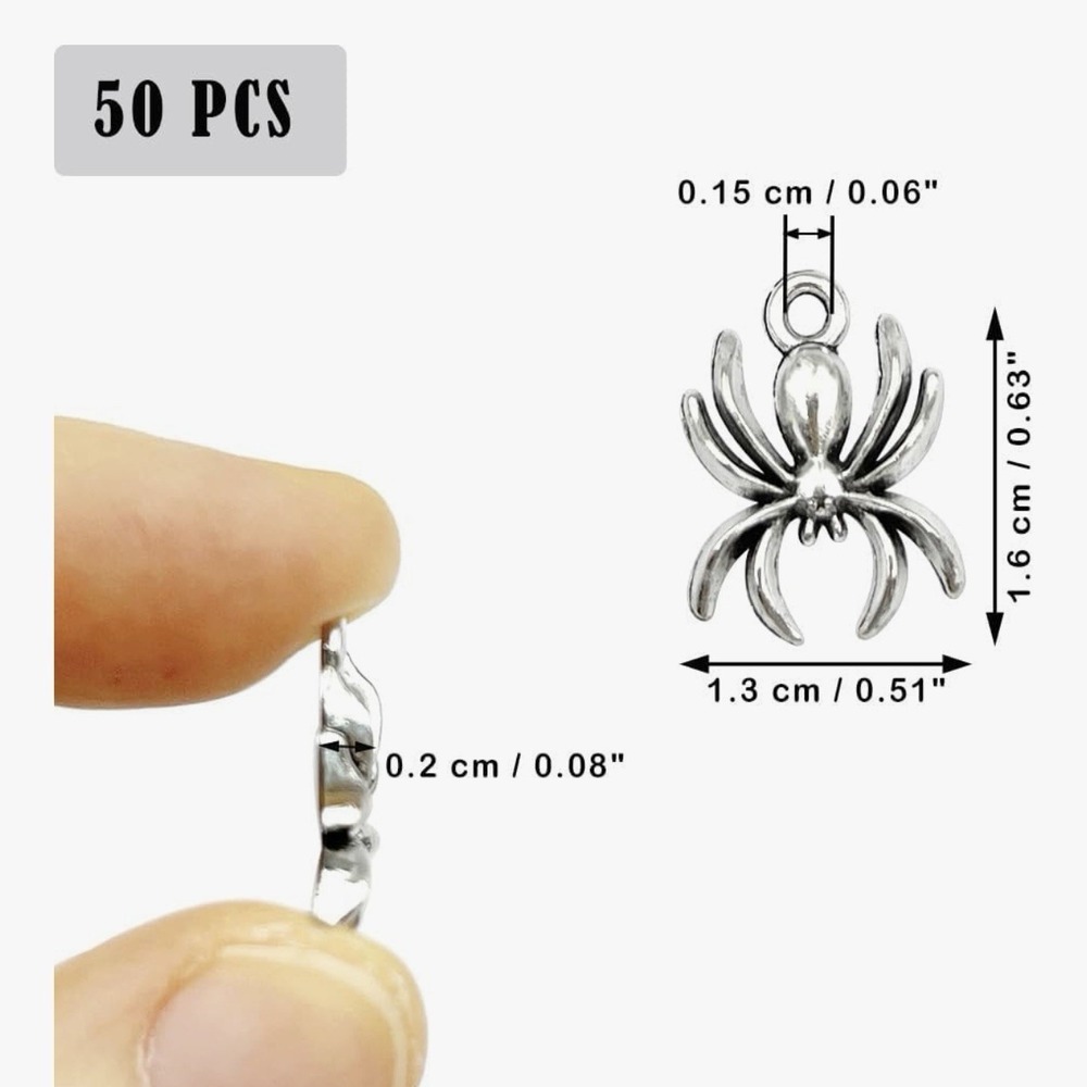 50pcs Alloy Pendants Silver Spider Charms Nickel Free & Lead Free Spider - Picture 2 of 6